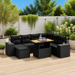 Garden Sofa Set 8 Piece Outdoor Furniture Patio Sectional with Cushions Black