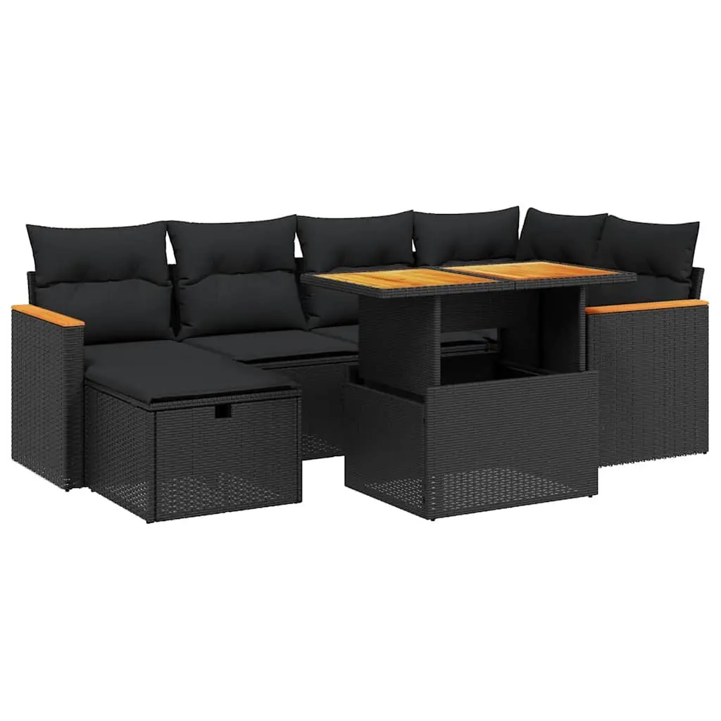 Garden Sofa Set 7 Piece Outdoor Furniture Patio Lounge Black Poly Rattan
