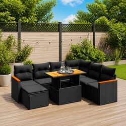 Practical 8 Piece Black Outdoor Sofa Set with Cushions