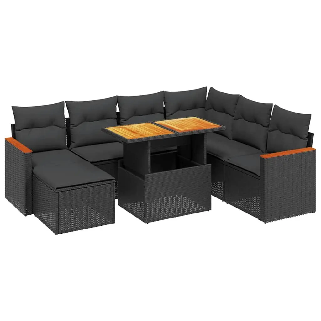 8 Piece Black Outdoor Sofa Set with Cushions