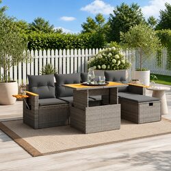 Reliable 6 Piece Modular Garden Sofa Set in Grey