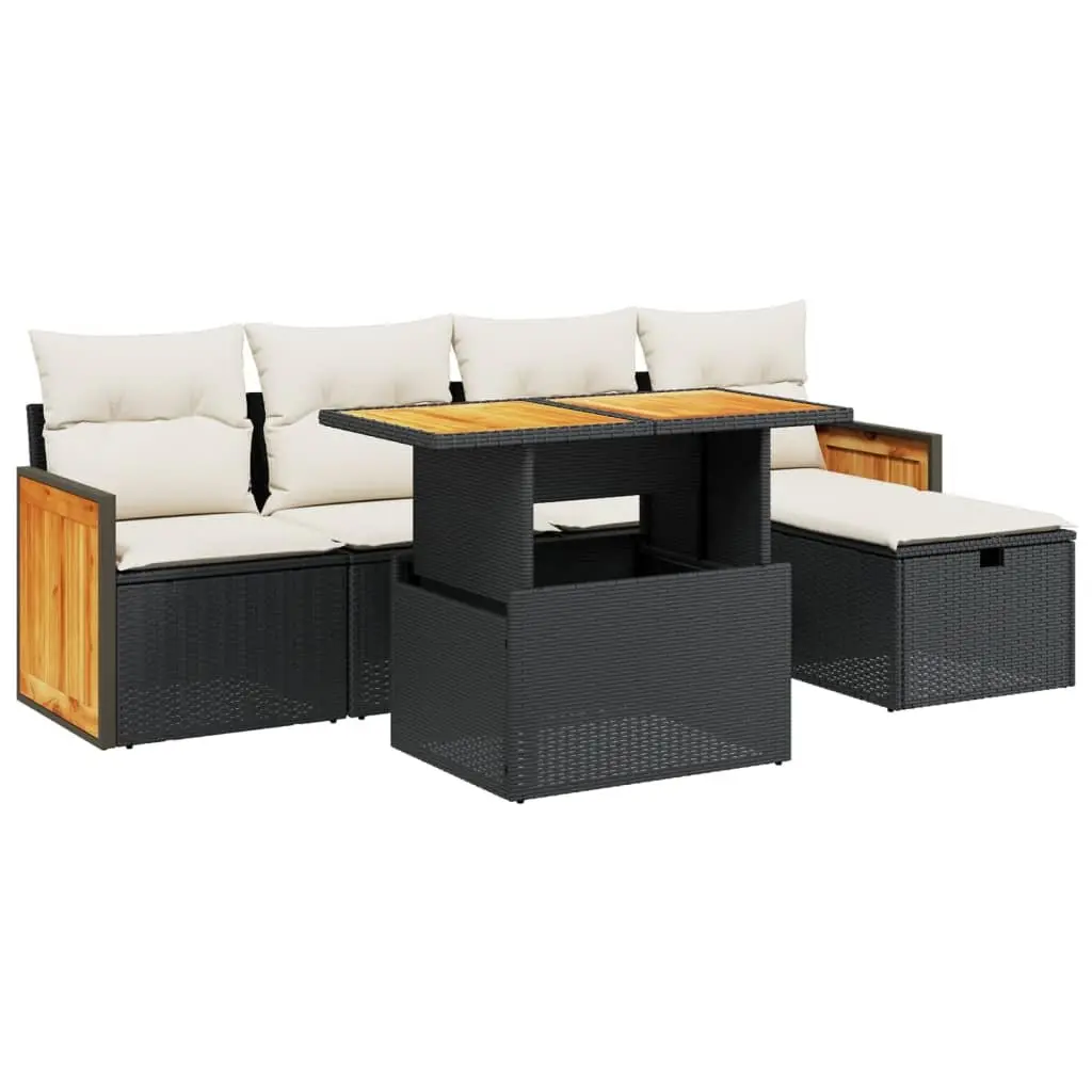 Garden Sofa Set 6 Piece Outdoor Furniture Patio Black Poly Rattan Modular Lounge