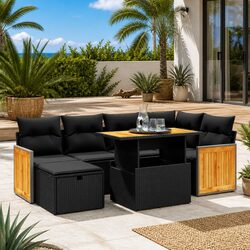 Value-Packed 7 Piece Black Garden Sofa Set with Cushions