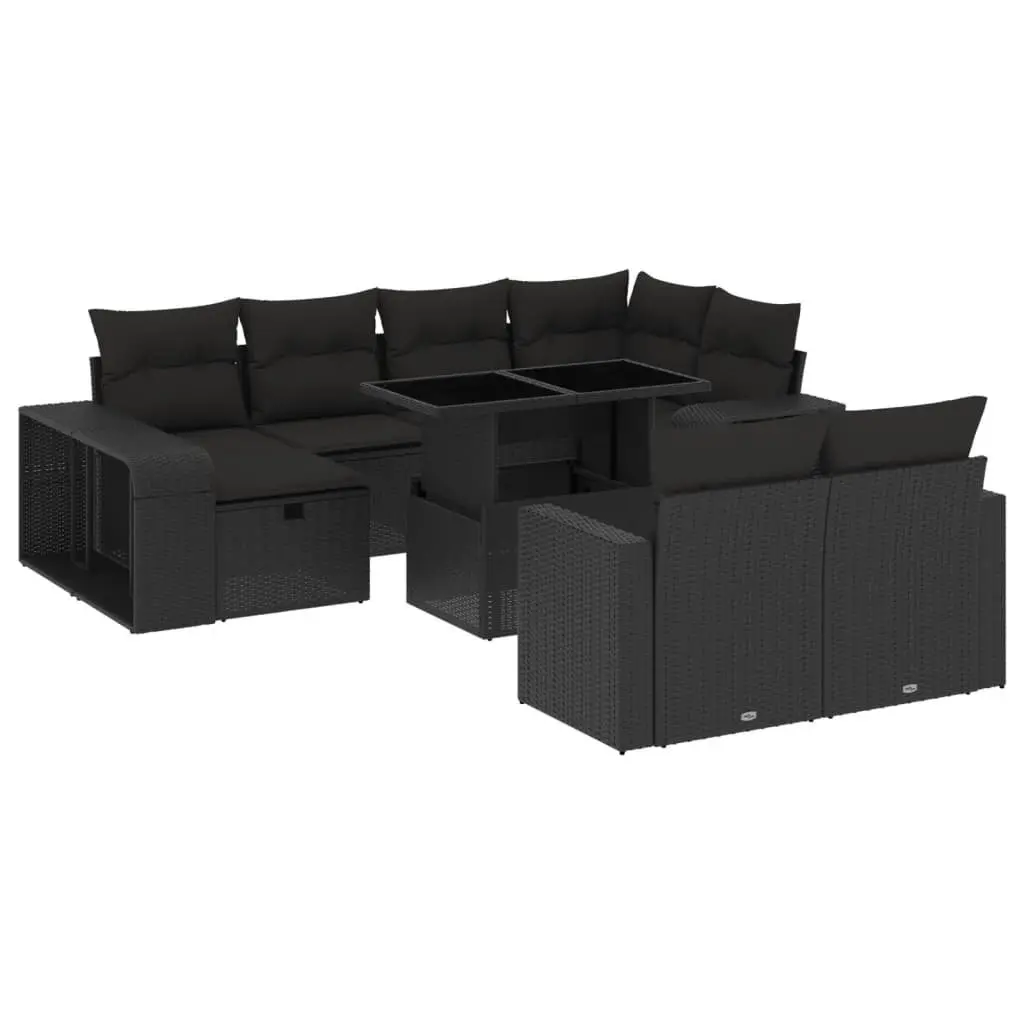 11 Piece Black Patio Furniture Set for Outdoor Garden Sofa with Cushions and Adjustable Table