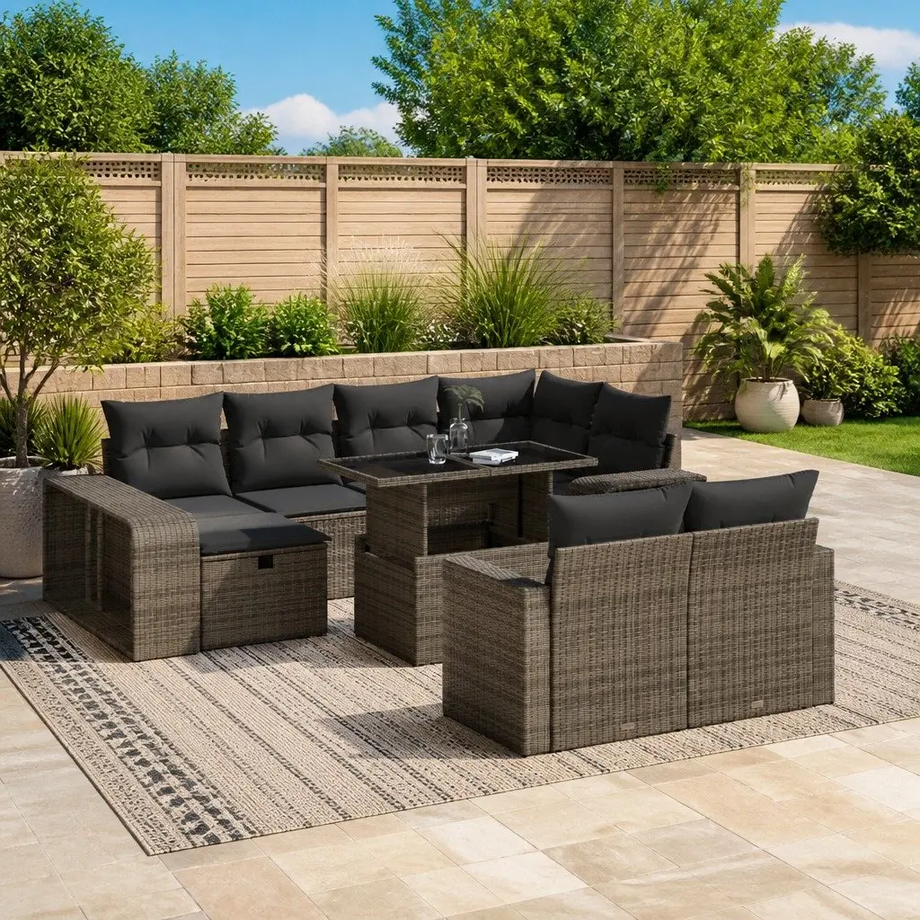 Garden Sofa Set 11 Piece Outdoor Furniture Lounge Grey Modular PE Rattan