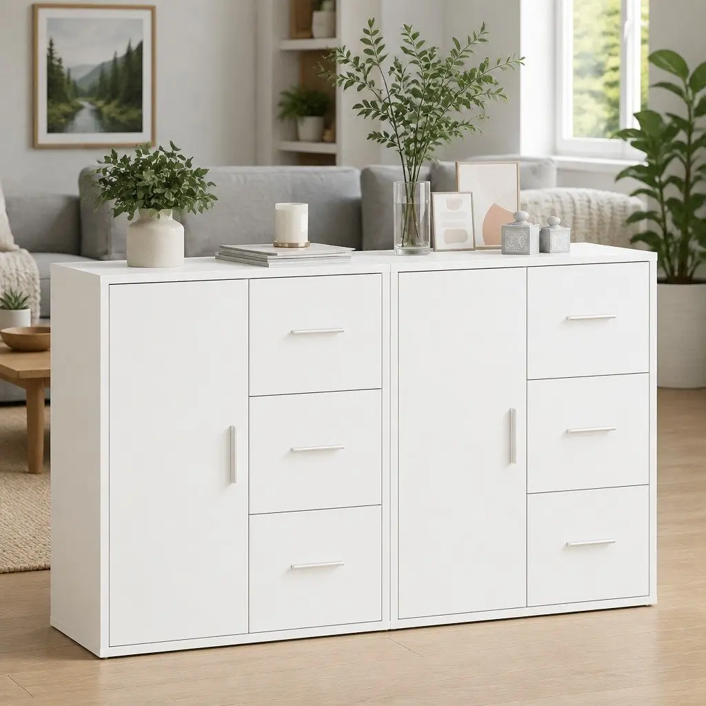 Sideboard Cabinet Storage Furniture Engineered Wood White 60x31x70 cm Set of 2