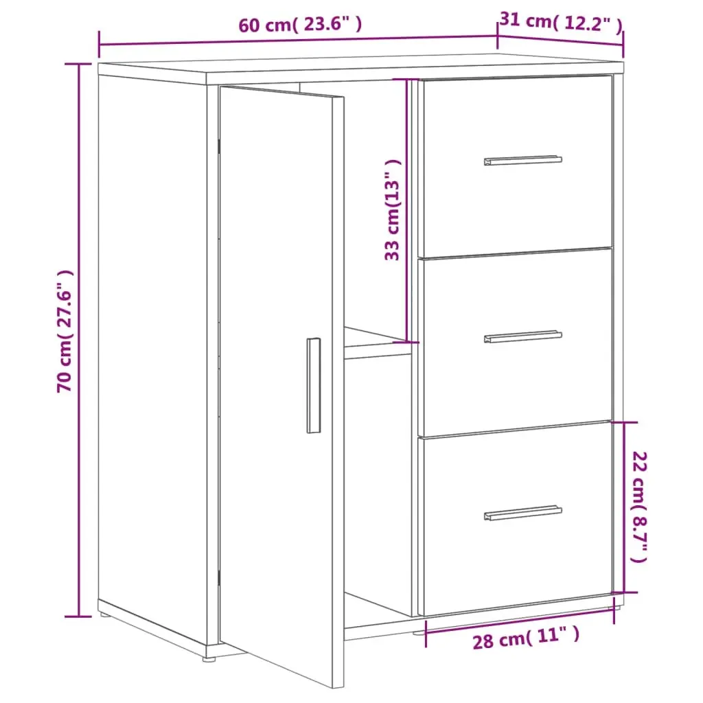 Sideboard Cabinet Storage Furniture Engineered Wood White 60x31x70 cm Set of 2