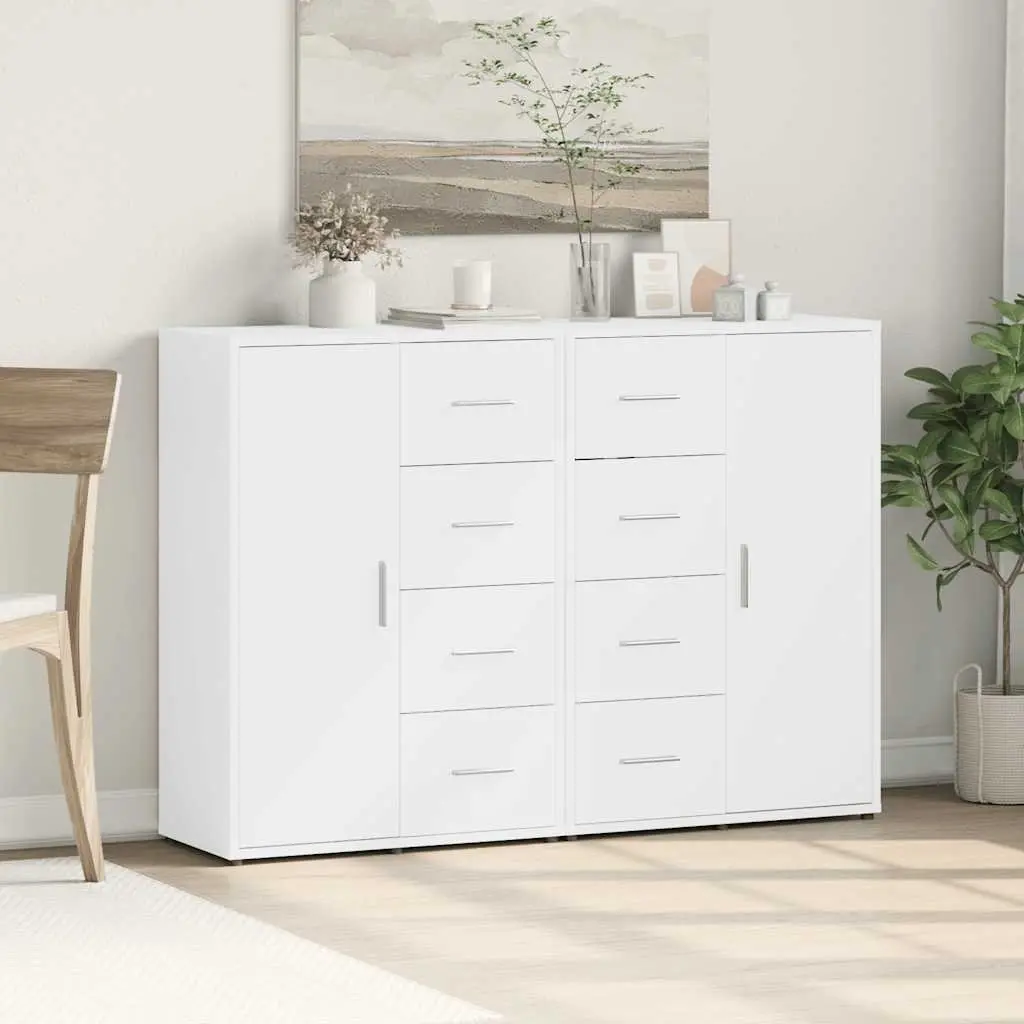 Sideboard Storage Cabinet 60x31x84 cm White Engineered Wood Set of 2