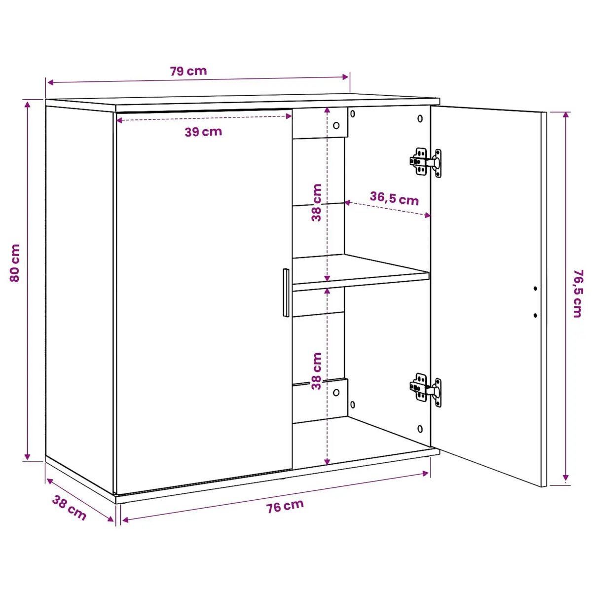 Sideboard Cabinet Storage Buffet 79x38x80 cm White 2 Piece Engineered Wood