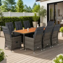 Comfortable Grey Rattan 9 Piece Garden Dining Set