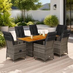 Garden Dining Set 7 Piece Grey Outdoor Furniture Poly Rattan Seats Table