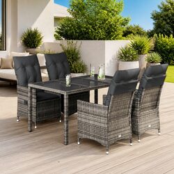 Stylish Grey Outdoor Dining Set with Cushions - 5 Pieces