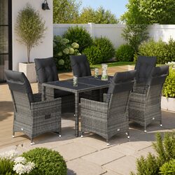 Affordable 7 Piece Grey Garden Dining Set with Cushions