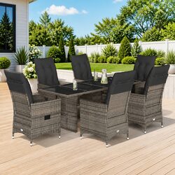 Practical 7 Piece Grey Outdoor Dining Set with Cushions