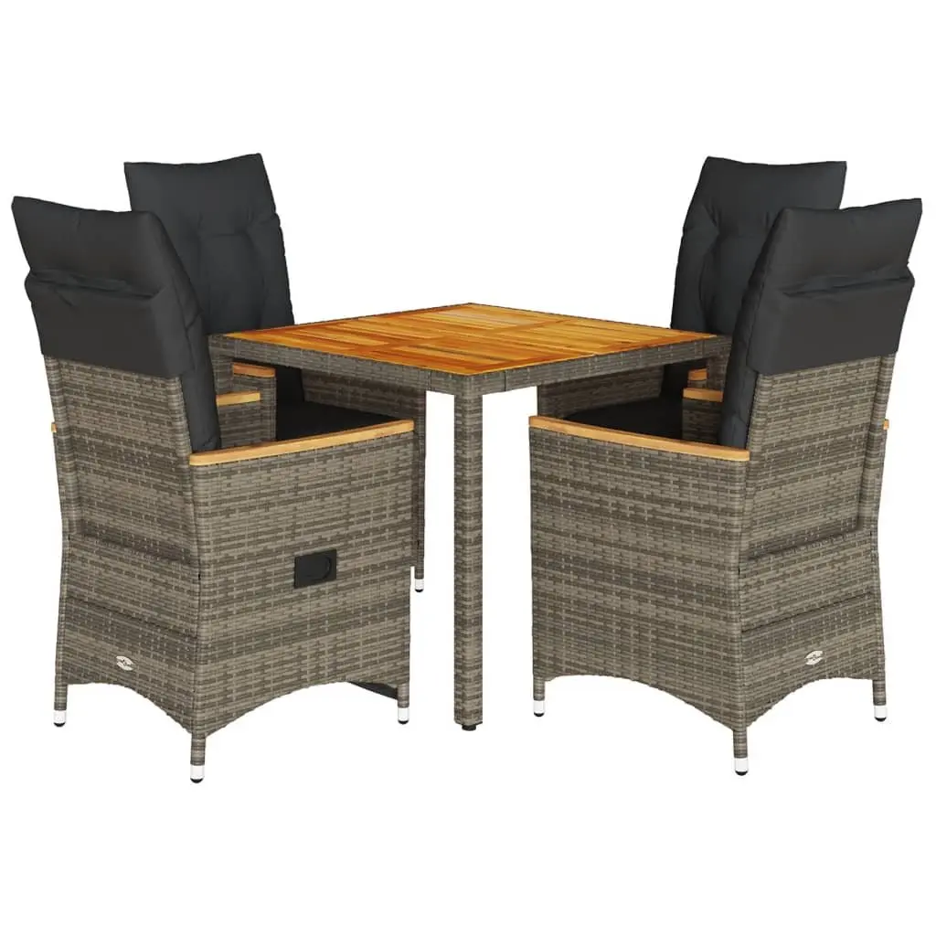 Garden Dining Set 5 Piece Outdoor Furniture Grey PE Rattan Acacia Wood Table and Cushions