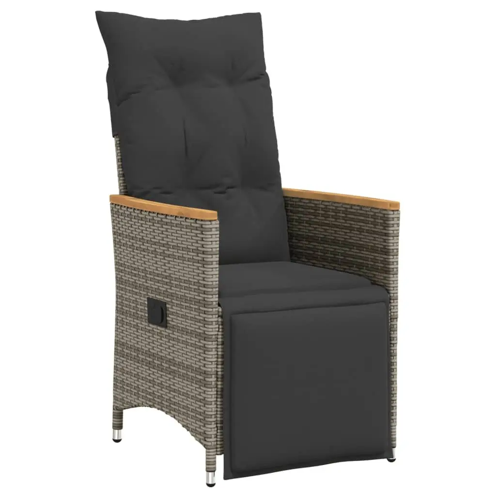 Garden Dining Set 5 Piece Outdoor Furniture Grey PE Rattan Acacia Wood Table and Cushions
