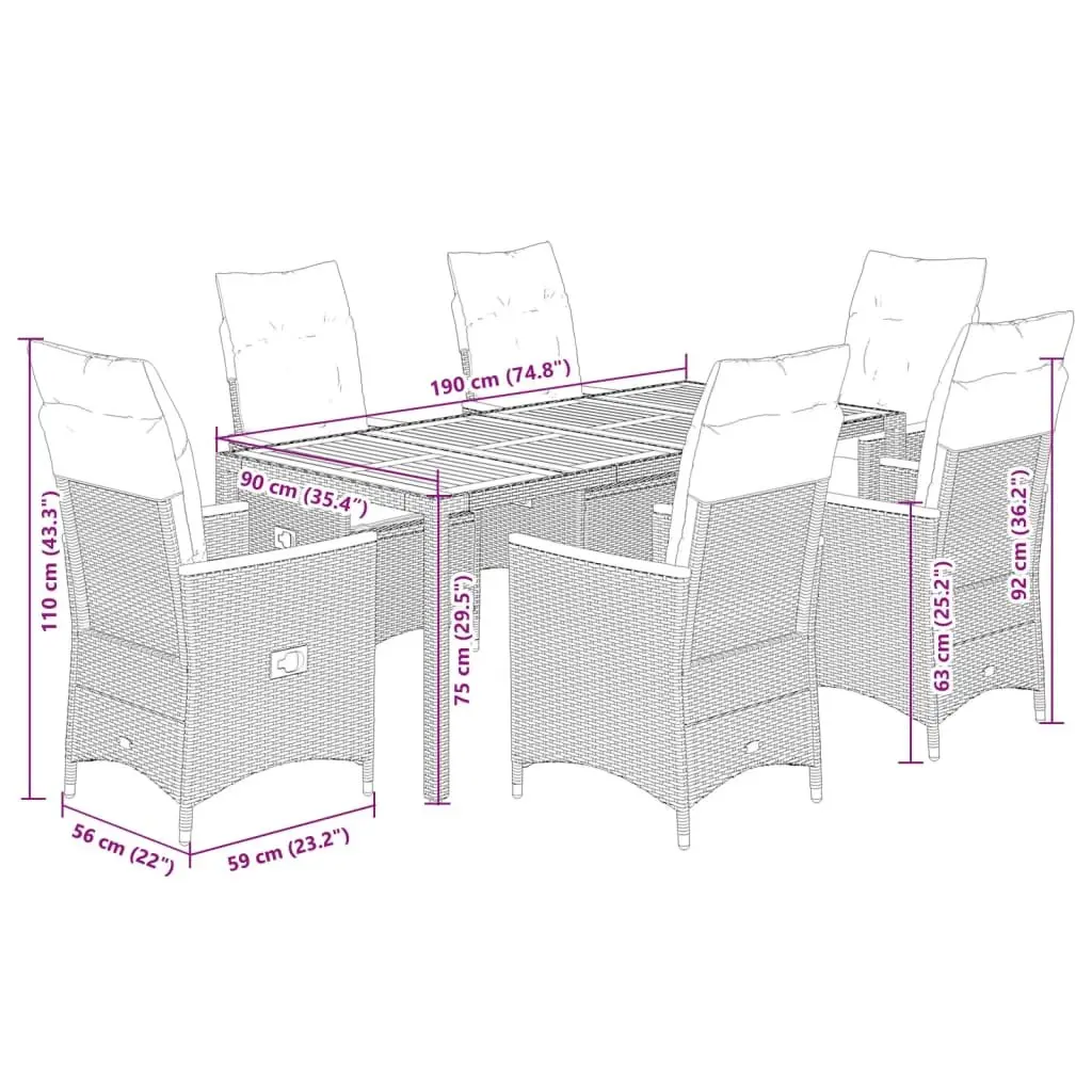 Garden Furniture Set 7 Piece Outdoor Dining Grey PE Rattan with Cushions