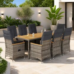 Warm and Practical 9 Piece Garden Dining Set in Grey