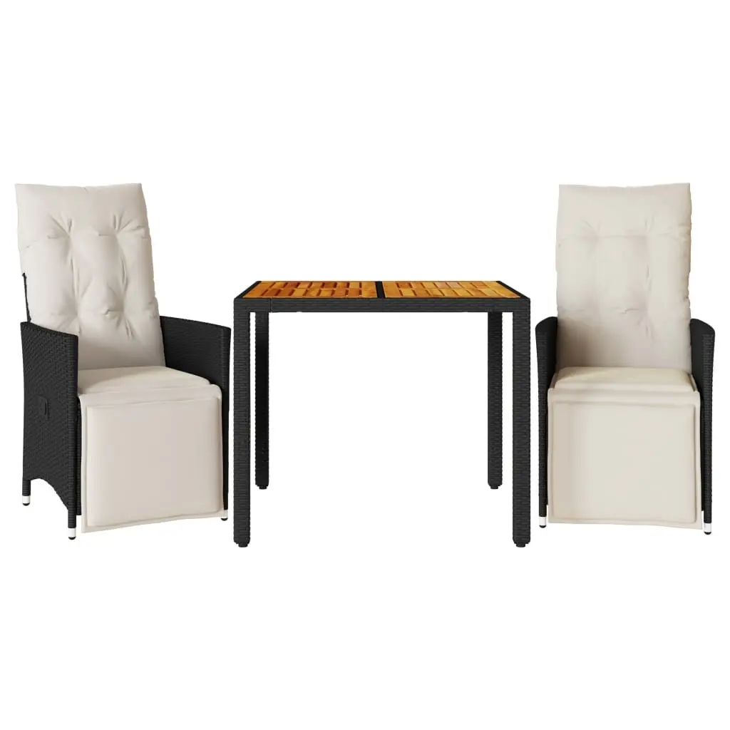 3 Piece Bistro Set Garden Furniture Outdoor Chair Table Cushions Black