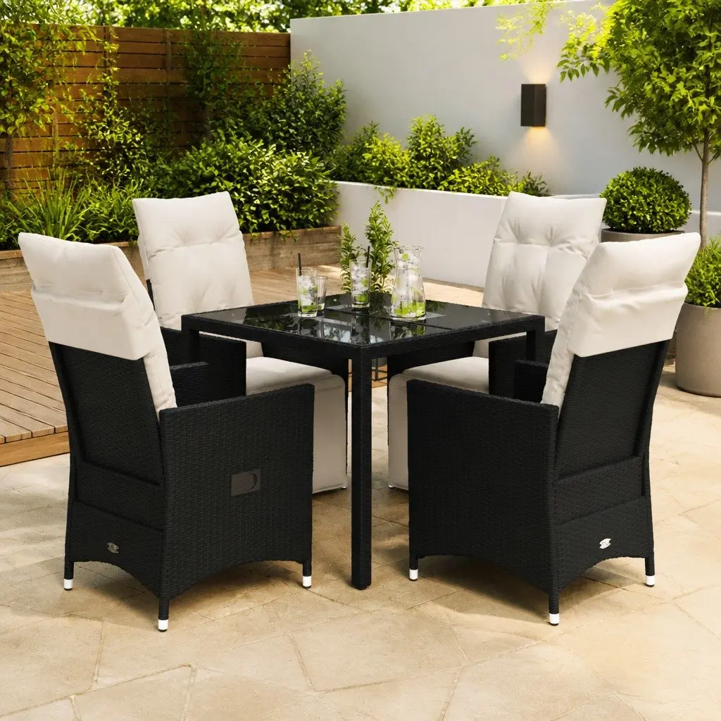 Garden Dining Set 5 Piece Outdoor Furniture Patio Rattan Chairs Table Cushions Black