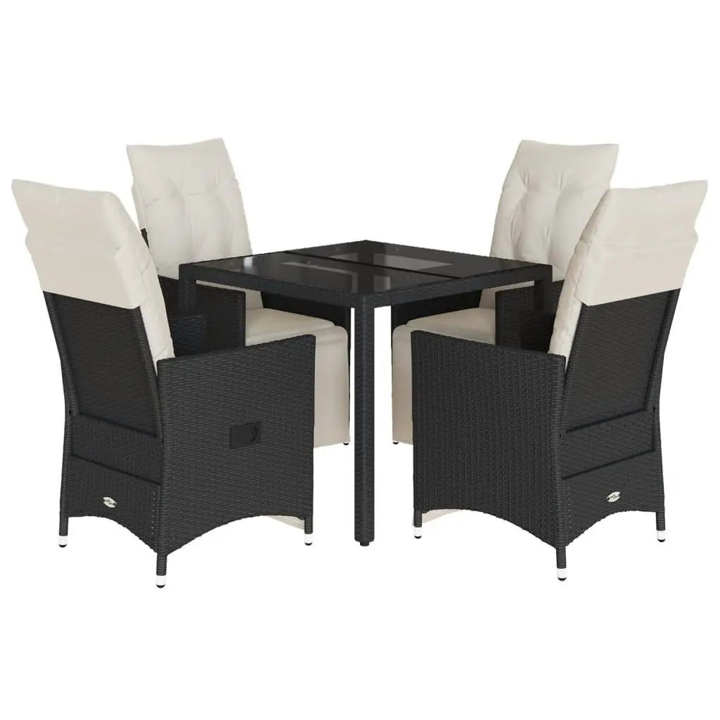 Garden Dining Set 5 Piece Outdoor Furniture Patio Rattan Chairs Table Cushions Black