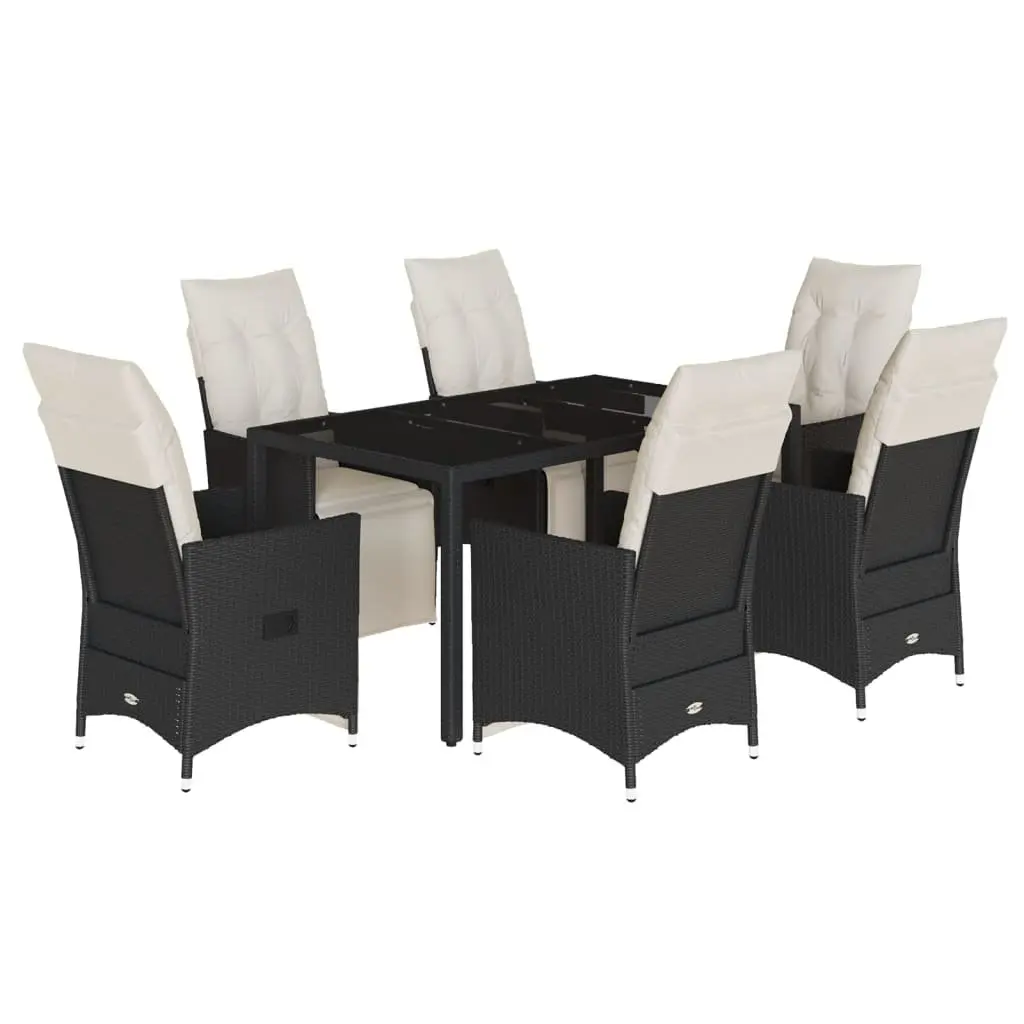 Garden Dining Set 7 Piece Outdoor Entertaining Black PE Rattan Furniture with Cushions