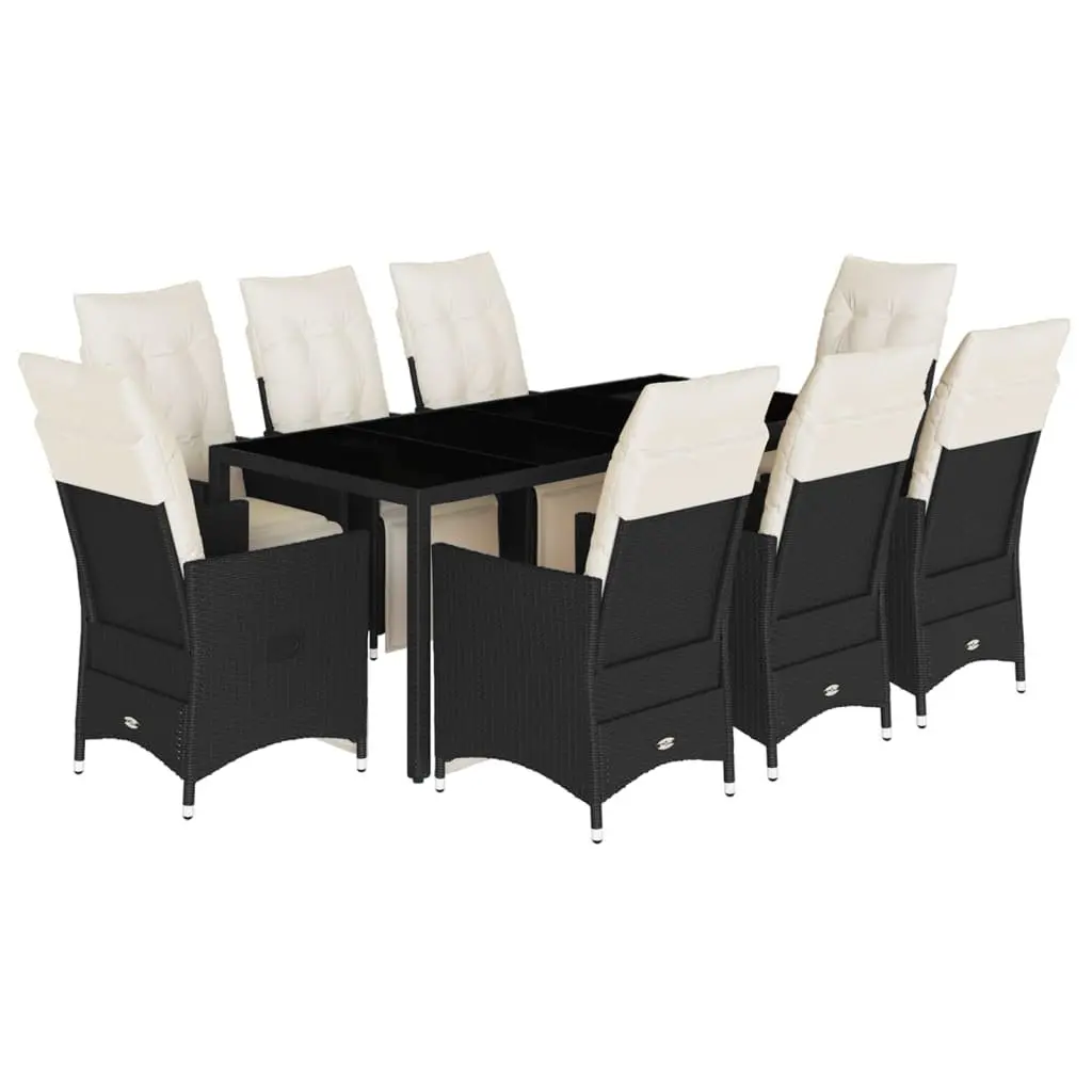 Garden Dining Set 9 Piece Outdoor Furniture Black PE Rattan Table Chairs Cushions