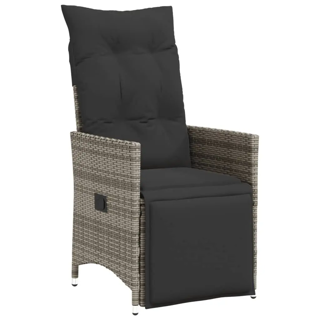 7 Piece Outdoor Bistro Set Grey Rattan Patio Furniture with Cushions and Glass Table