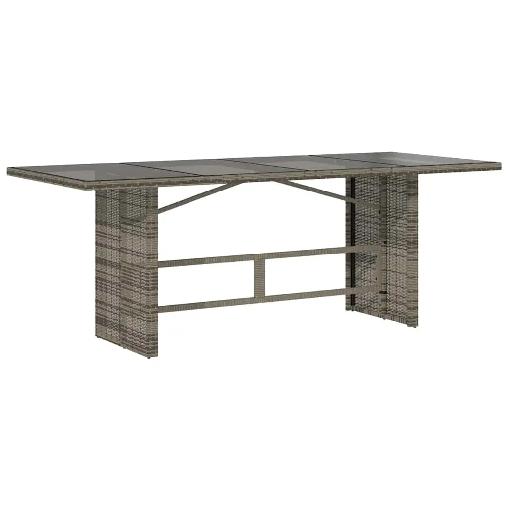 Garden Bistro Set 9 Piece Outdoor Furniture Grey Poly Rattan Cushioned Seating with Glass Tabletop