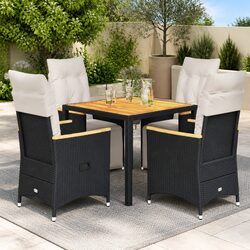 5 Piece Outdoor Bistro Set Garden Furniture Black Poly Rattan Chairs Table