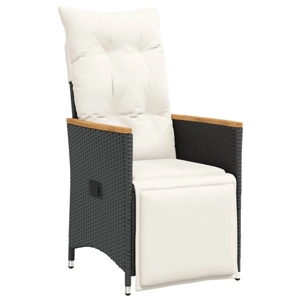 7 Piece Garden Bistro Set Outdoor Furniture Black Poly Rattan with Cushions