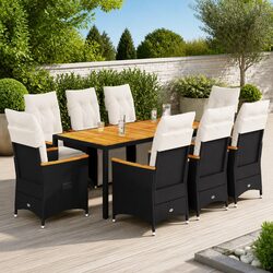 9 Piece Garden Bistro Set Outdoor Furniture Patio Dining Chair Table Cushions