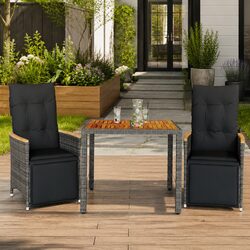 Quality Outdoor Bistro Set – Grey Poly Rattan, 3 Pieces