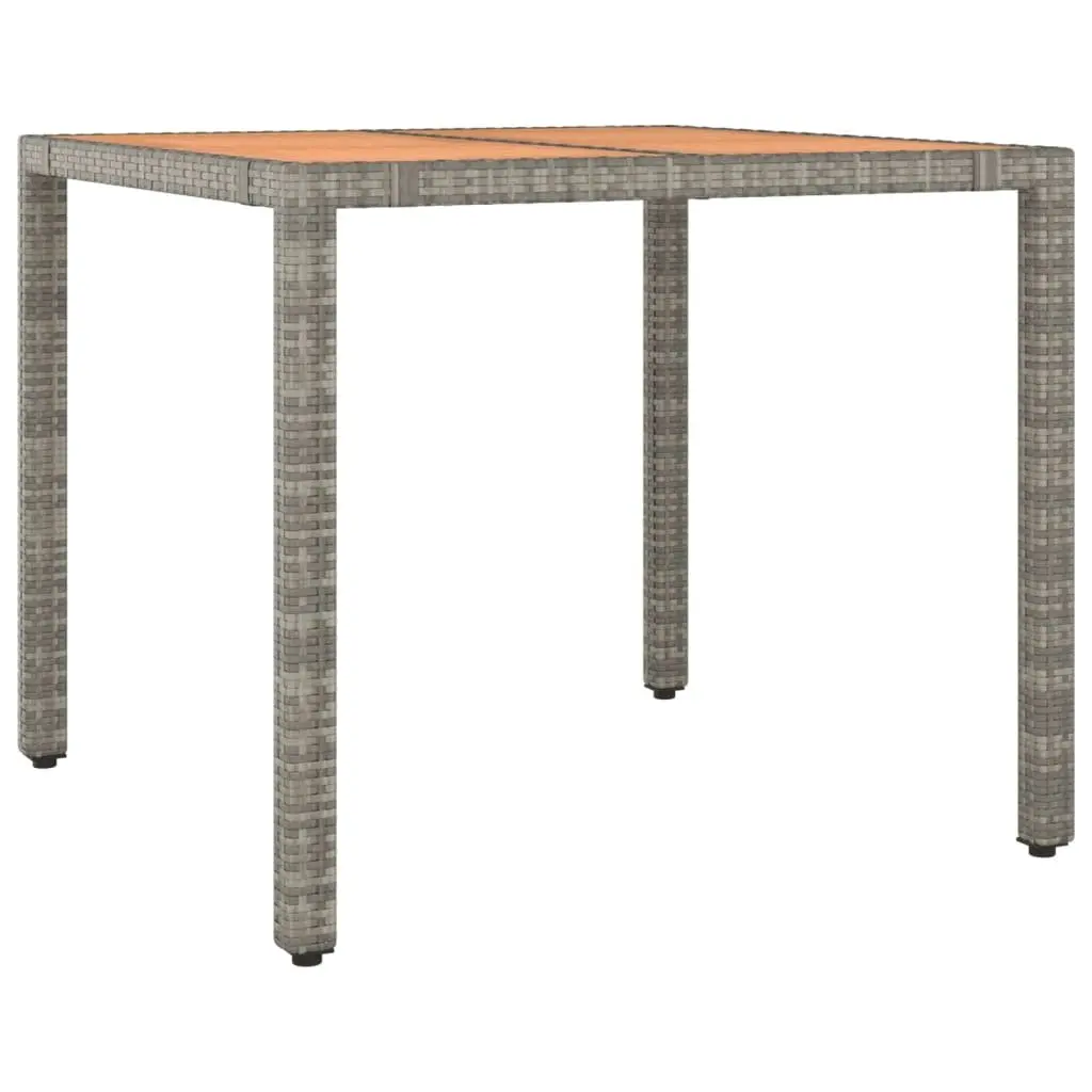 5 Piece Outdoor Bistro Set Grey Poly Rattan with Cushions Acacia Wood Table and Adjustable Seating