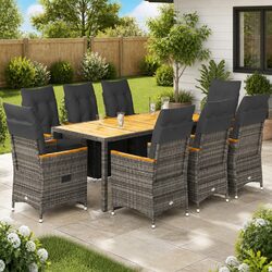 Garden Bistro Set 9 Piece Outdoor Furniture Grey Poly Rattan with Cushions Seat