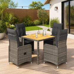 Grey Outdoor Bistro Set 5 Piece Garden Furniture with Cushions PE Rattan