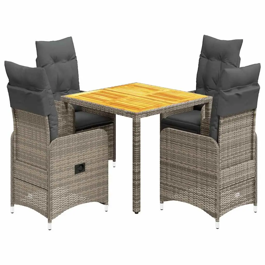 5 Piece Grey Outdoor Bistro Set Garden Furniture with Cushions PE Rattan