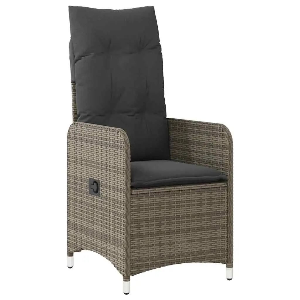 Outdoor Furniture Set 7 Piece Grey Poly Rattan Garden Bistro with Cushions and Acacia Wood Table