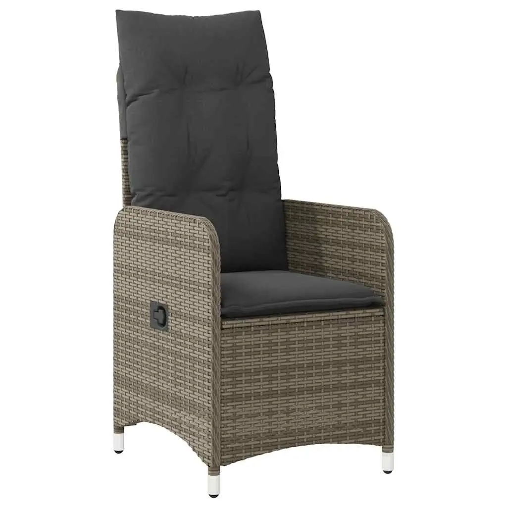 Bistro Set Outdoor Furniture 7 Piece Adjustable Backrest Grey Poly Rattan with Cushions Acacia Wood Table