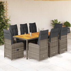 9 Piece Garden Bistro Set Outdoor Furniture with Cushions Grey Poly Rattan