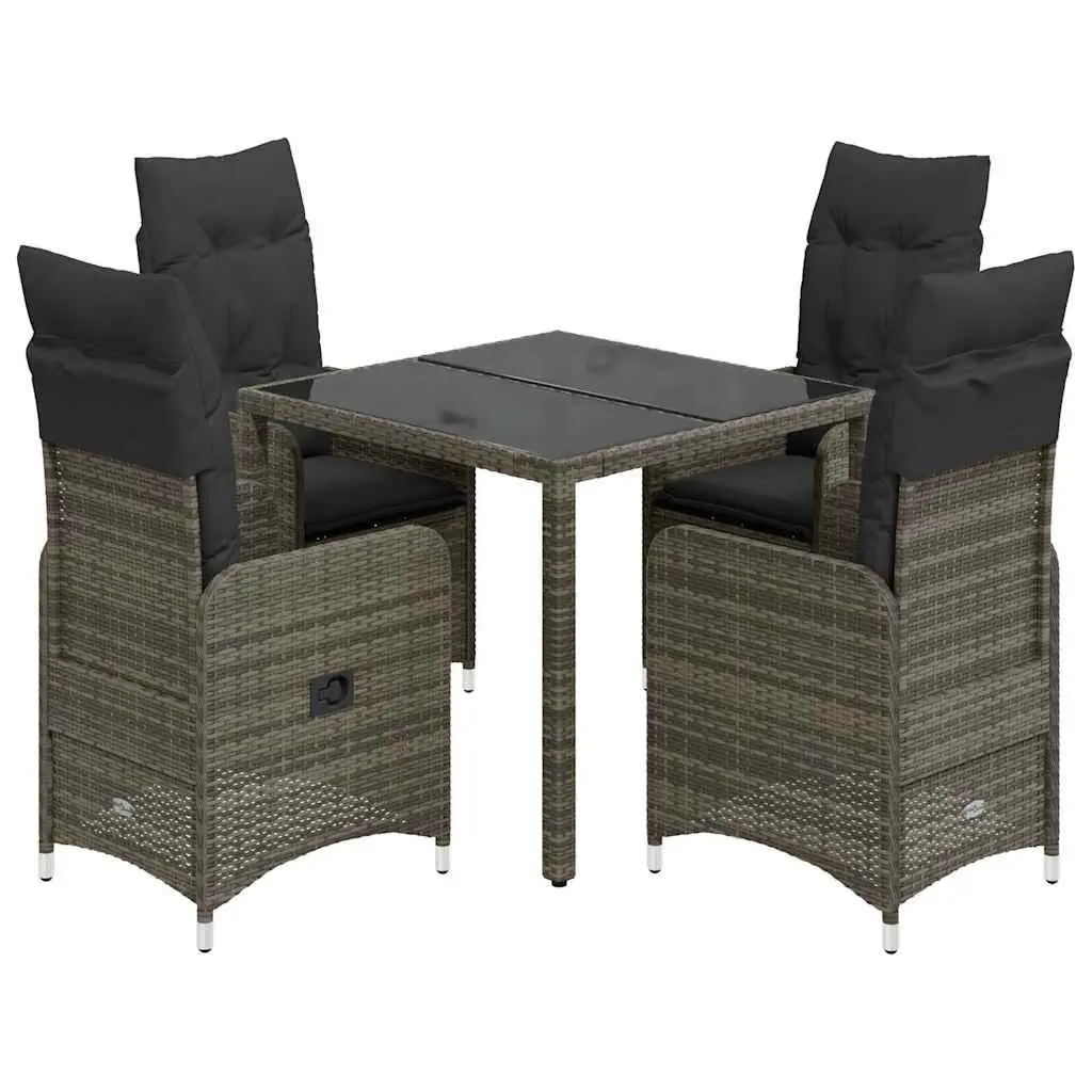 5 Piece Bistro Set Outdoor Furniture Grey Poly Rattan Cushions