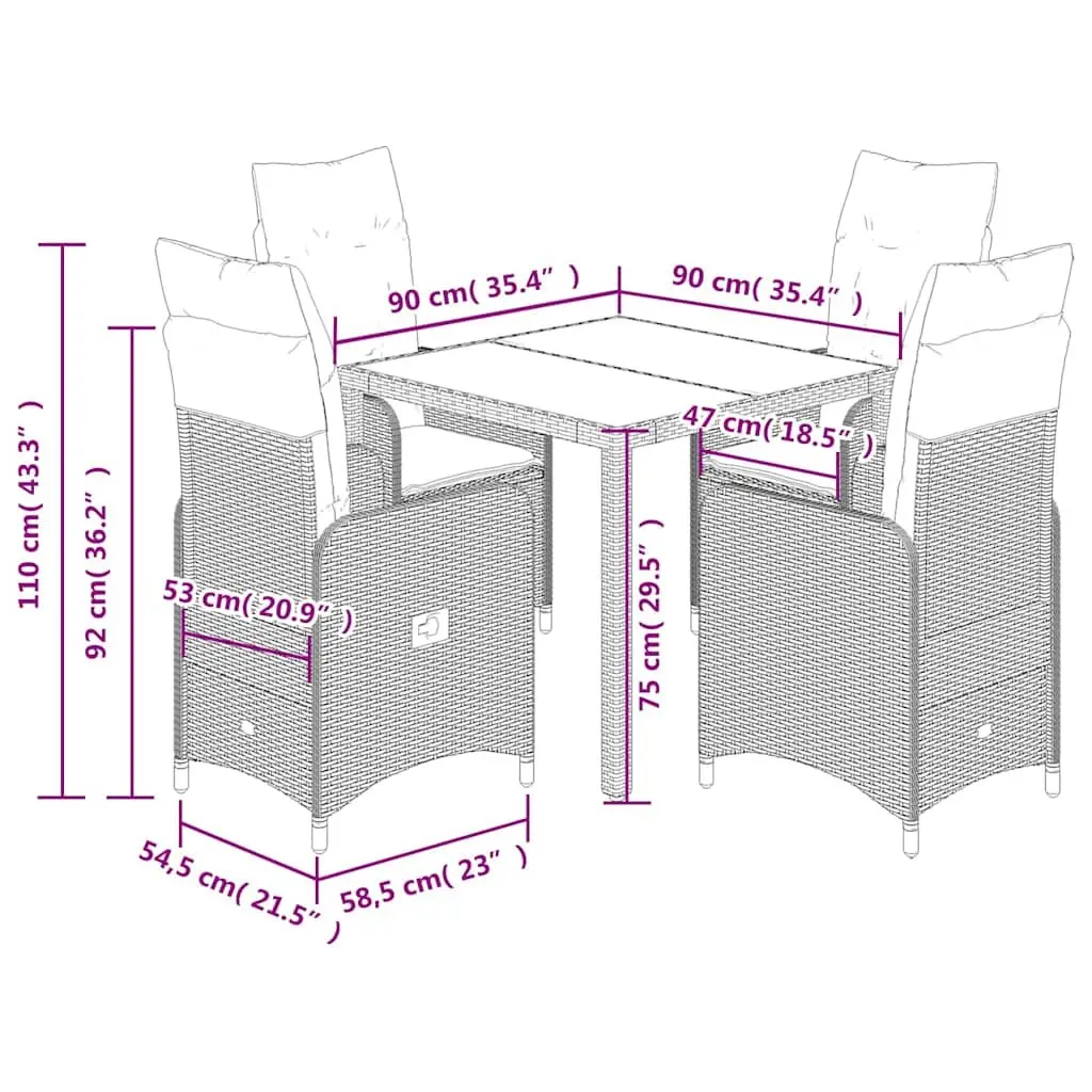 5 Piece Bistro Set Outdoor Furniture Grey Poly Rattan Cushions