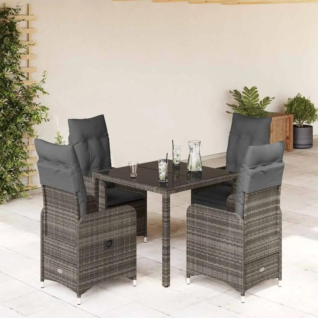 Garden Bistro Set 5 Piece Outdoor Furniture Grey Poly Rattan Adjustable Backrest
