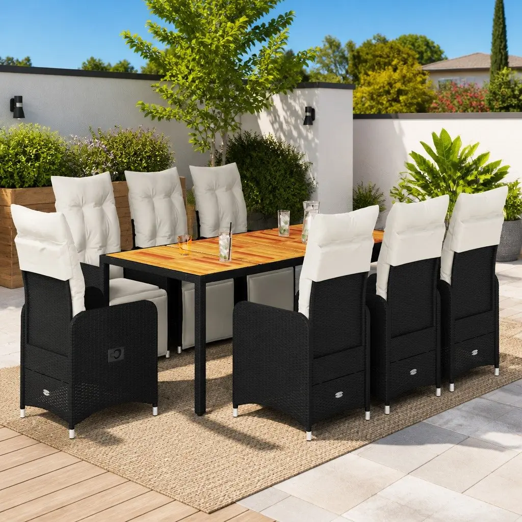 9 Piece Garden Bistro Set Outdoor Dining Table and Chairs with Cushions Black