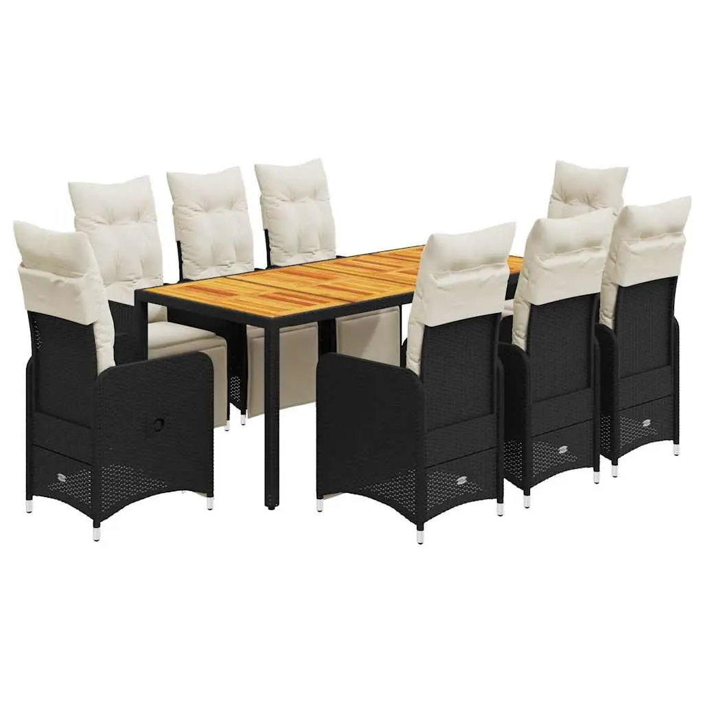 9 Piece Garden Bistro Set Outdoor Dining Table and Chairs with Cushions Black