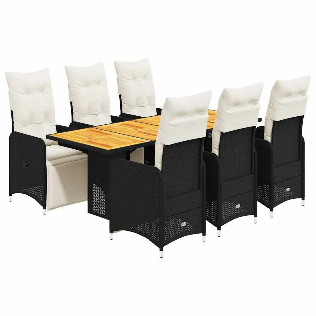 7 Piece Garden Bistro Set Outdoor Dining Furniture Black Rattan