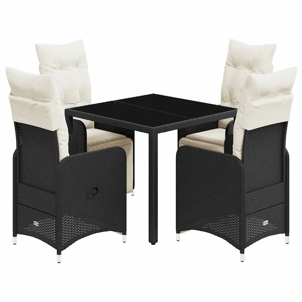 Garden Bistro Set 5 Piece Outdoor Furniture Black Poly Rattan with Cushions