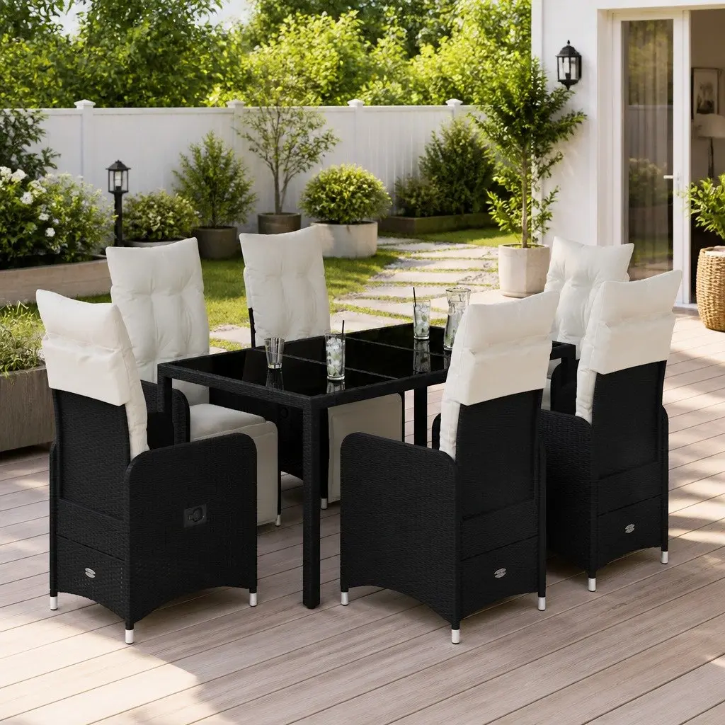 7 Piece Garden Bistro Set with Cushions