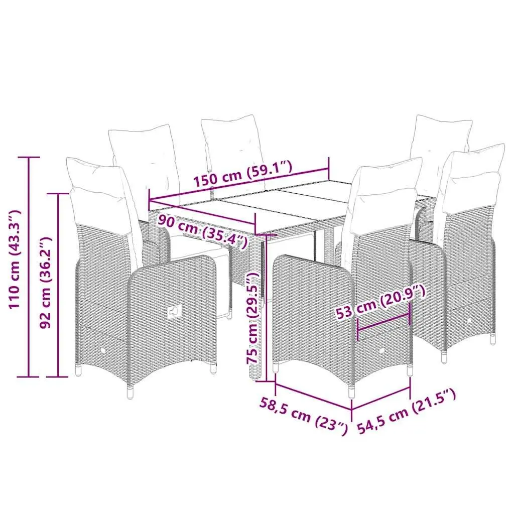 7 Piece Garden Bistro Set with Cushions