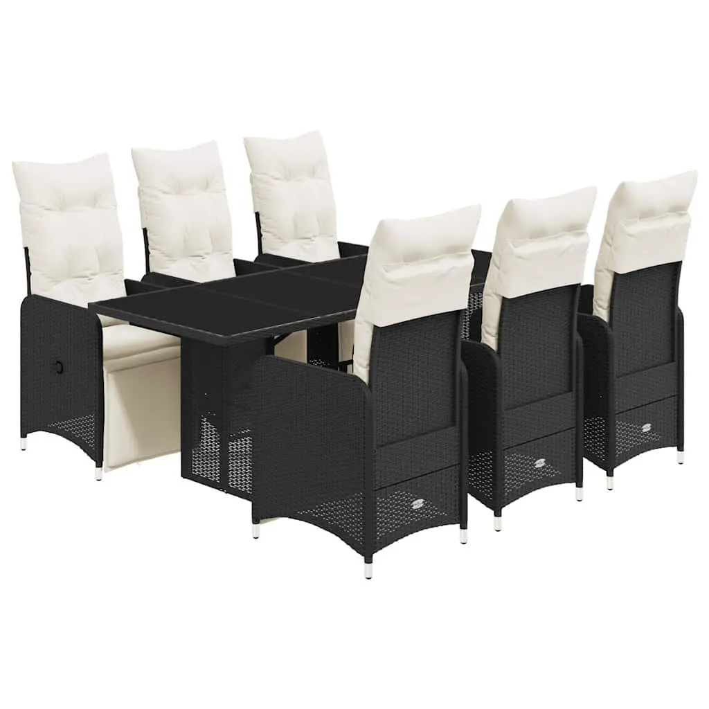 7 Piece Bistro Set Outdoor Furniture Cushioned Black Poly Rattan Garden